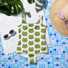 Frog Print One-Piece Youth Swimsuit