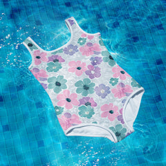 Vibrant Floral Print One-Piece Youth Swimsuit