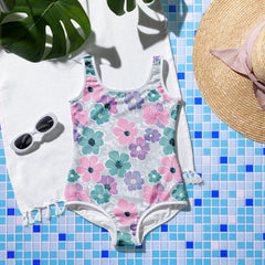 Vibrant Floral Print One-Piece Youth Swimsuit