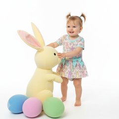 Pastel bamboo bunny romper dress with snap bottom