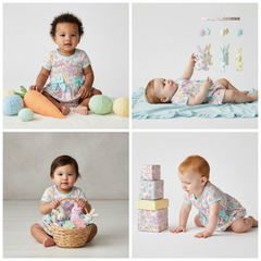 Pastel bamboo bunny romper dress with snap bottom