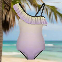 Girls Ombré Ruffled One-Shoulder 🩱 One Piece Swimsuit 