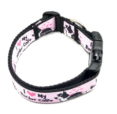I Heart My Border Collie Dog Collar – Adjustable 13 to 20 Inches – 1 Inch Wide